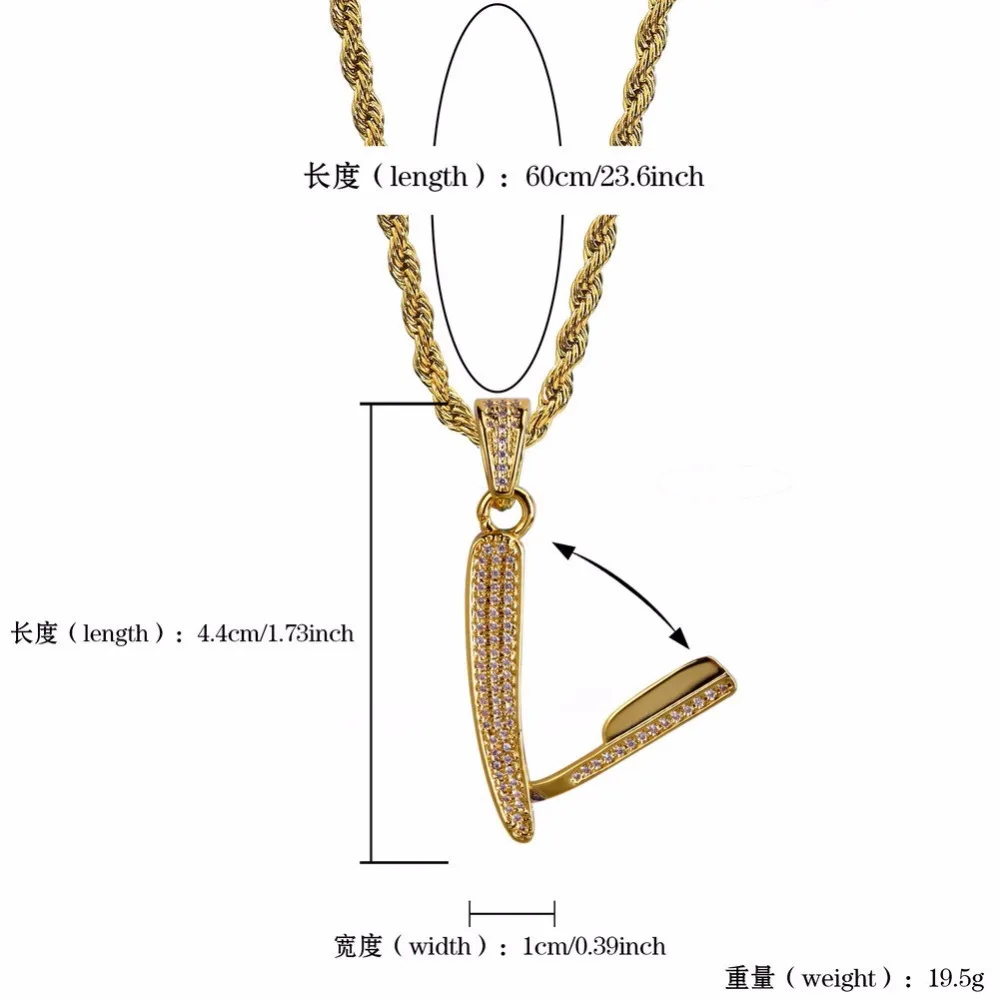 Вращающийся бритва кулоны Gold Filled Медь Материал CZ Кристалл Bling льдом хип-хоп, Парикмахерская ювелирные изделия