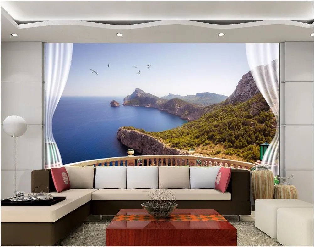 Настенные 3D-обои для комнаты рисунок на заказ изображение балкона берега пейзажа