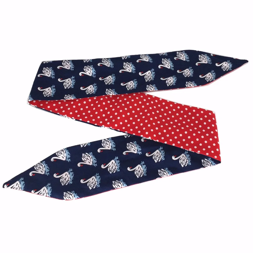 women vintage headband in navy swan and red polka dot rockabilly pinup hair accessories bandana wire inside scarf band wrap |