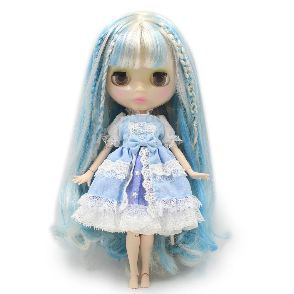 ICY blyth кукла голубой микс серебряные волосы с бахромой/челка прозрачное лицо суставное тело 1/6 игрушка 30 см