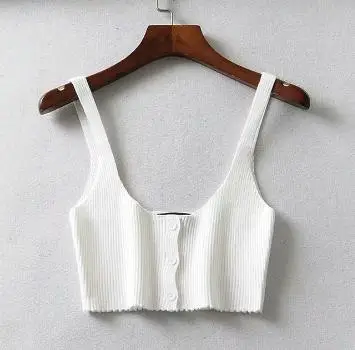 white tops SheMujerSky вязаный однотонный короткий топ, женский топ-бюстье, облегающий красный топ, camiseta tirantes mujer - Цвет: white tops