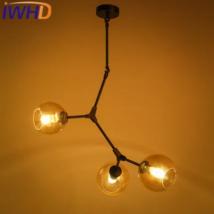 

IWHD 3 Heads Hanglamp Glass Ball Modern Pendant Lights LED Creative Iron Hanging Lights Home Lighting Fixtures Luminaire