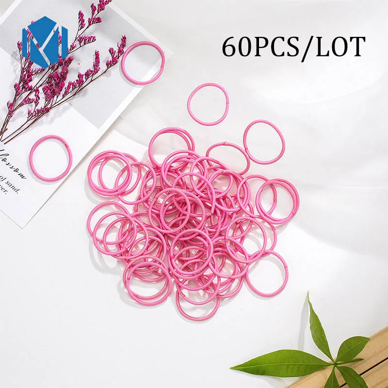 60pcs light pink 60/120 шт./партия, нейлоновые резинки ярких цветов 3 см для девочек, безопасные эластичные резинки для волос для детей, держатель для конского хвоста, Детские аксессуары для волос - Цвет: 60pcs light pink