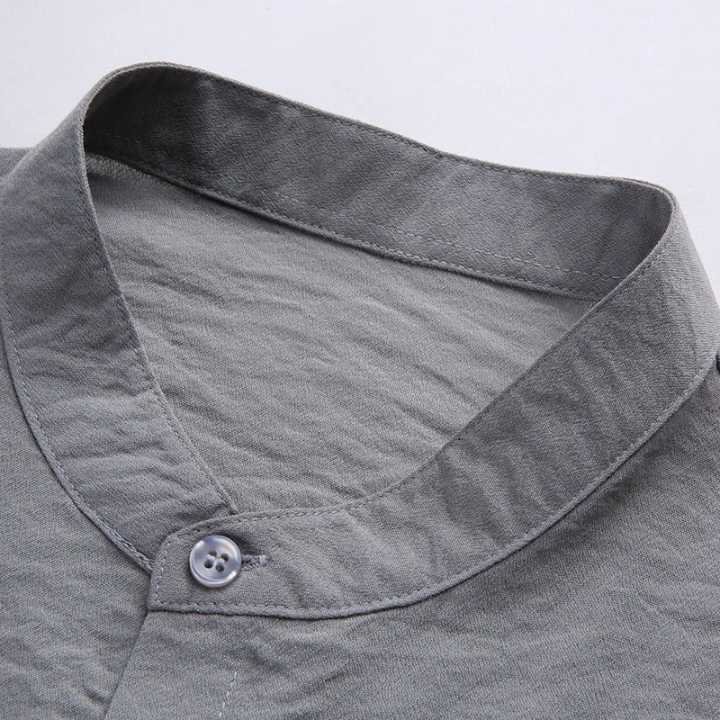 Fashion 2018 Men's Shirt Blue Long Sleeve White Slim Fit Business Form-fitting Mandarin Collar Shirts Cheap Clothes China | Мужская