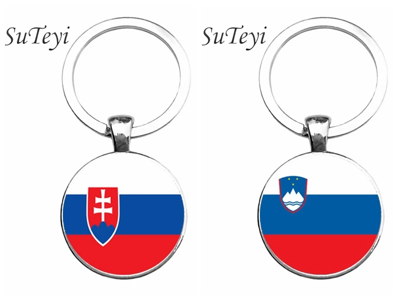 

SUTEYI Словакия/Словения флаг автомобильный брелок ювелирное изделие серебряный цвет стекло искусство фото флаг брелок пакет кольцо для ключ...