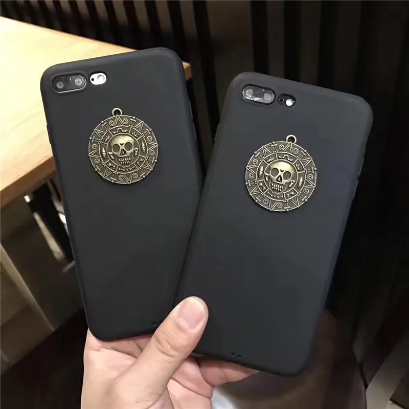 Mobile Phone Cases Cool Metal Skull Pattern Simple Style TPU Soft Black Protective Cover Case for iPhone 7/8 Plus |