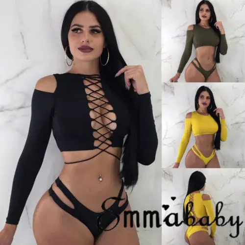 Женский купальник бикини с длинным рукавом и пуш апом|Купальники| |