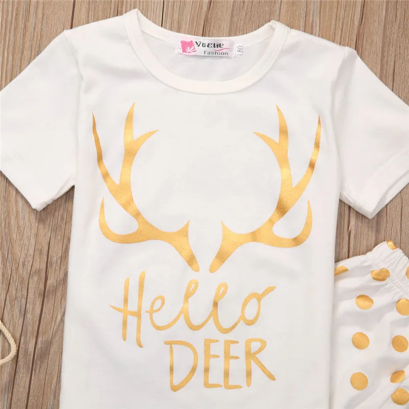 Новинка 2017 комплект одежды hello Deer в золотистый горошек для новорожденных малышей