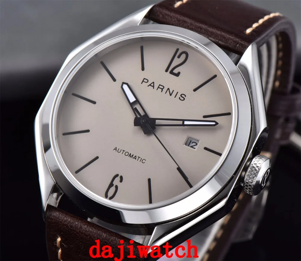 43 мм PARNIS серый циферблат Дата сапфировое стекло Miyota 8215 автоматические мужские