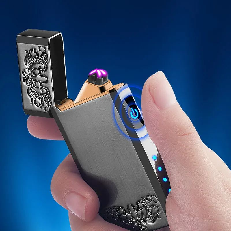 Двойной дуговой Usb Зажигалка Светодиодный дисплей питания Электрические перезаряжаемые Плазменные зажигалки, сигареты гаджеты для мужчин
