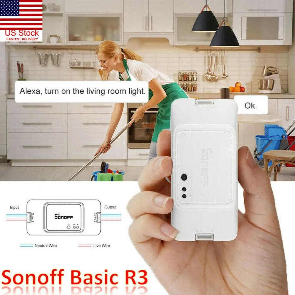 SONOFF BASIC R3 Smart WiFi Switch Light Timer Support APP/LAN/Voice Remote Control DIY Mode Works With Alexa Google Home