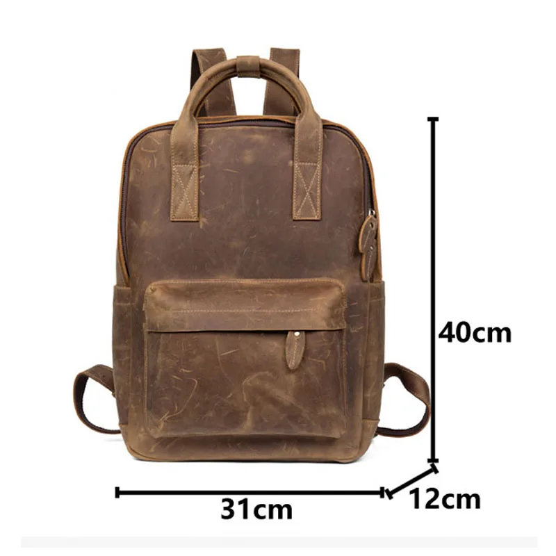 Men's Or Women Genuine Leather Backpack Multifunction Handmade Daypack Vintage Schoolbag Backpack Shoulder Bag Casual Rucksack - Цвет: Коричневый