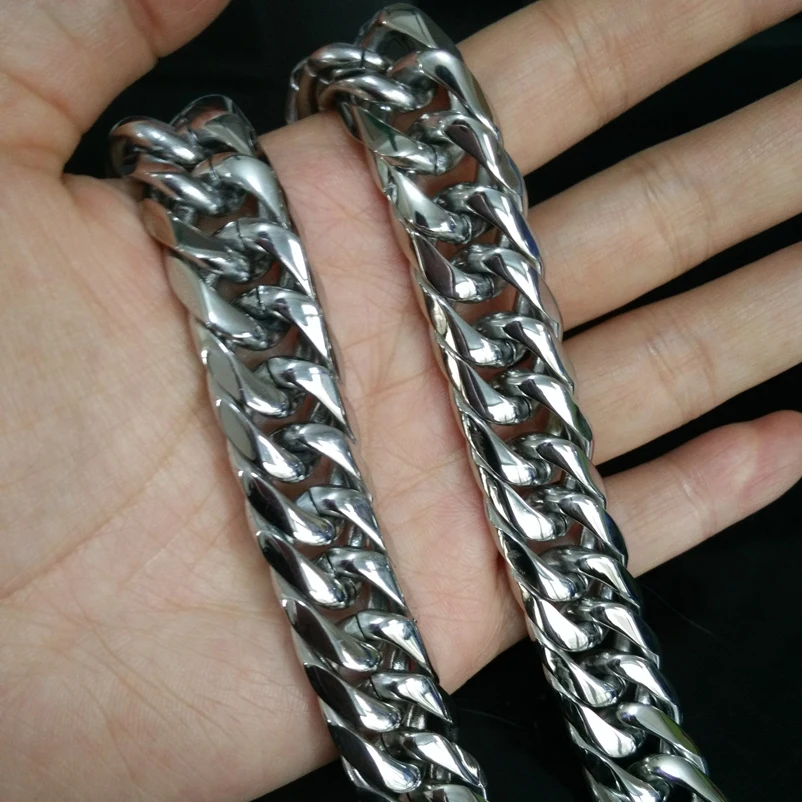 Ожерелье из кубинской панцирной цепи колье нержавеющей стали серебристого цвета