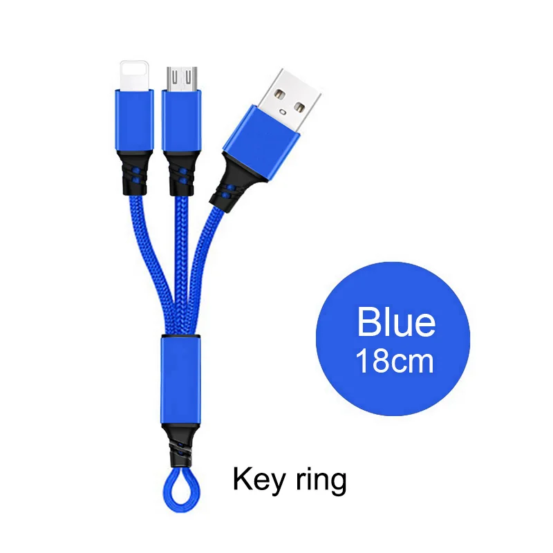 2/3 в 1 кабель зарядного устройства для iPhone 6 S 6 S 5 SE 7 8 Plus X XR XS Max Micro usb type C Android для huawei Xiaomi 3в1 3A провод шнур - Цвет: Blue 2in1 key