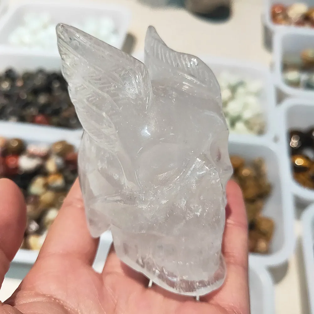 quartz stone skull Natural clear crystal figurine Hand carved Gemstone bone feng shui healing | Дом и сад