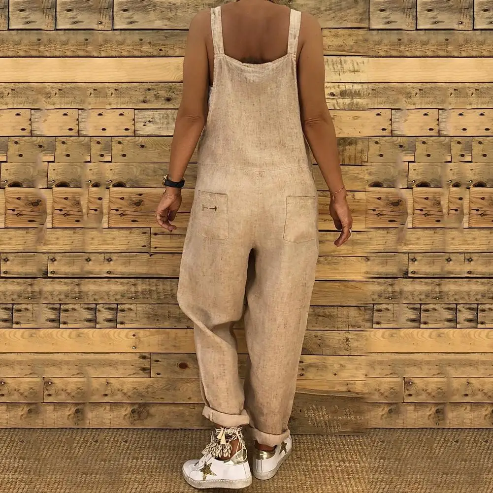 Свободные повседневные льняные хлопковые цельные комбинезоны большого размера