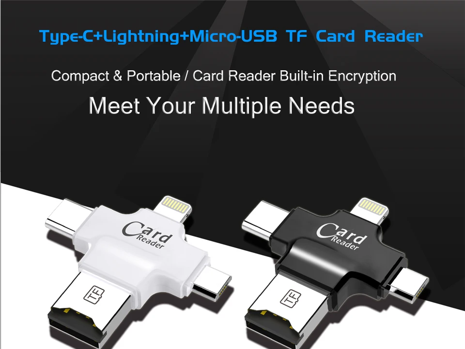 Все в 1 TF устройство для чтения Micro-SD карт мульти-Совместимость с системой Plug& Play Портативный адаптер кард-ридер для iOS и Android Тип-C устройства