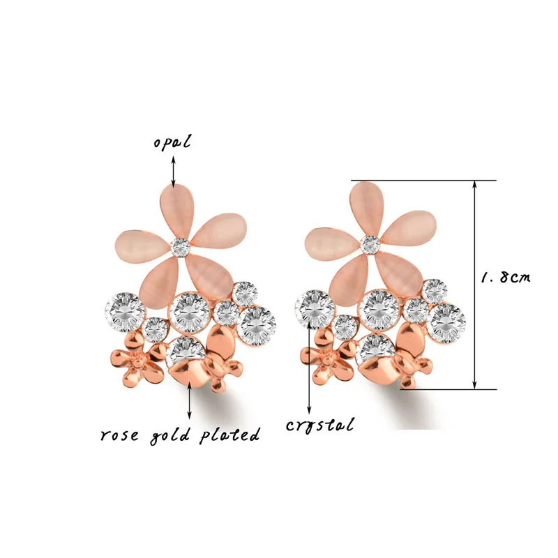 

SINLEERY Charm Women Pink Blue Opal Flowers Earrings Stud Rose Gold Silver Color Crystal Earring Accessories Jewelry ES434 SSP