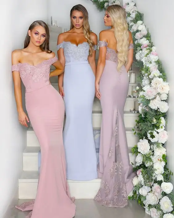 

2019 New Arrival Bridesmaid Dresses Sweetheart Neckline Applique Wedding Party Dresses With Sweep Train