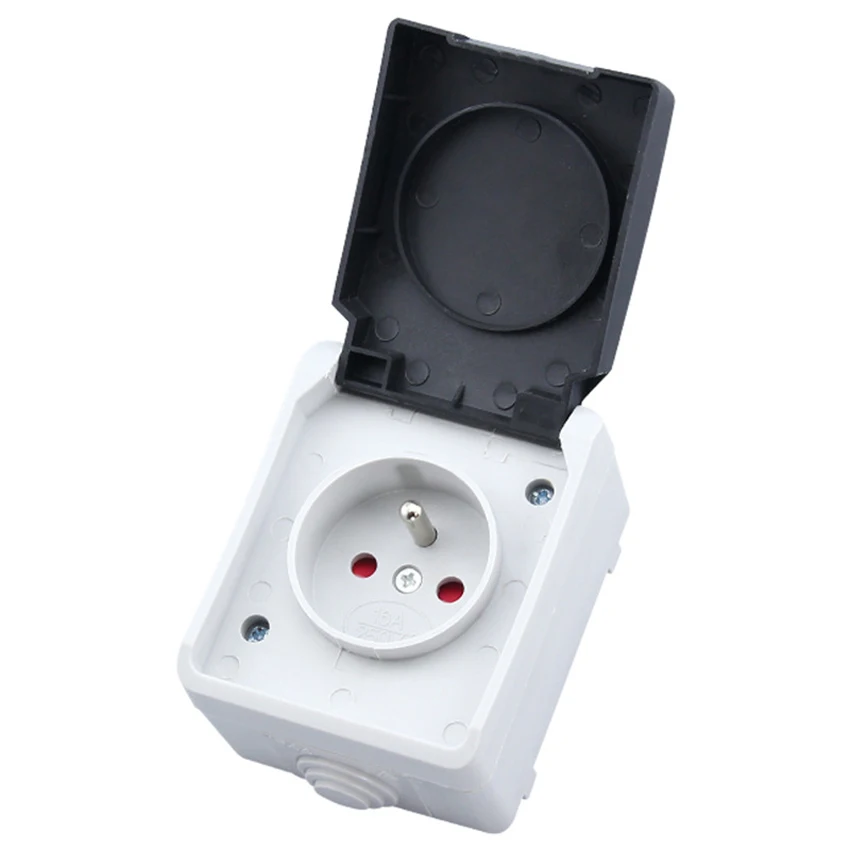 Европейская розетка питания 2P + E 16A 250V IP44 EU черная белая Франция