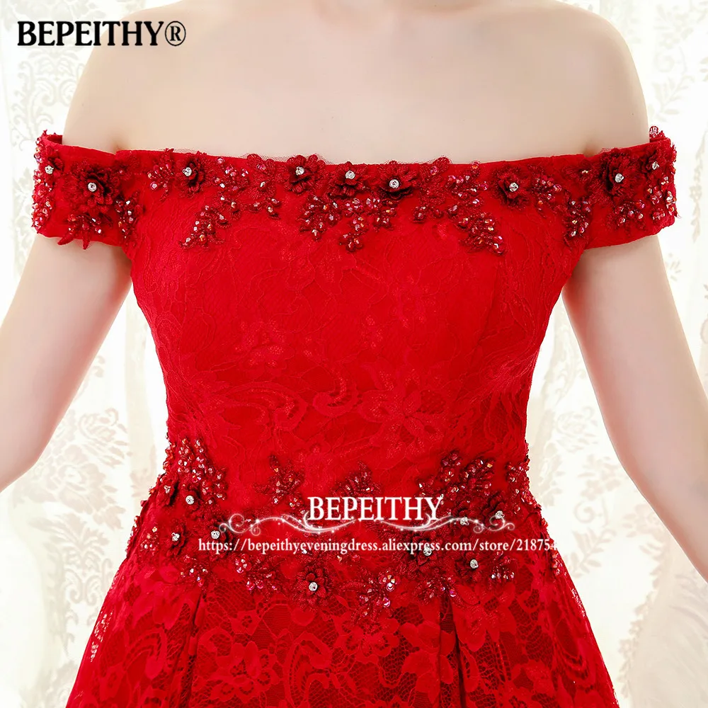 BEPEITHY сексуальные с открытыми плечами кружевные длинные платья для выпускного вечера Robe De Soiree полная длина цветок Новое Вечернее Платье