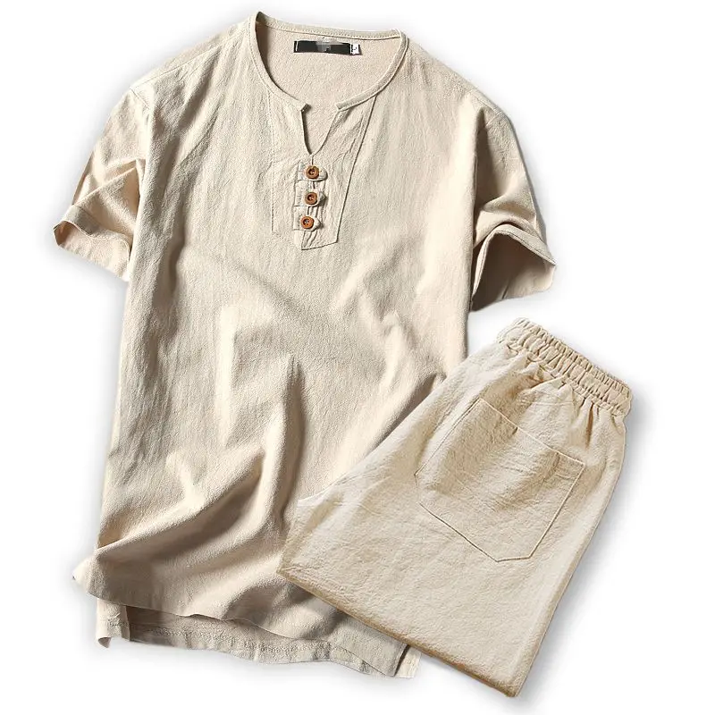 

Big size men t shirt set M-8XL 9XL t shirt Linen long sleeve large t shirts casual v-neck loose two-piece suit t shirts sets