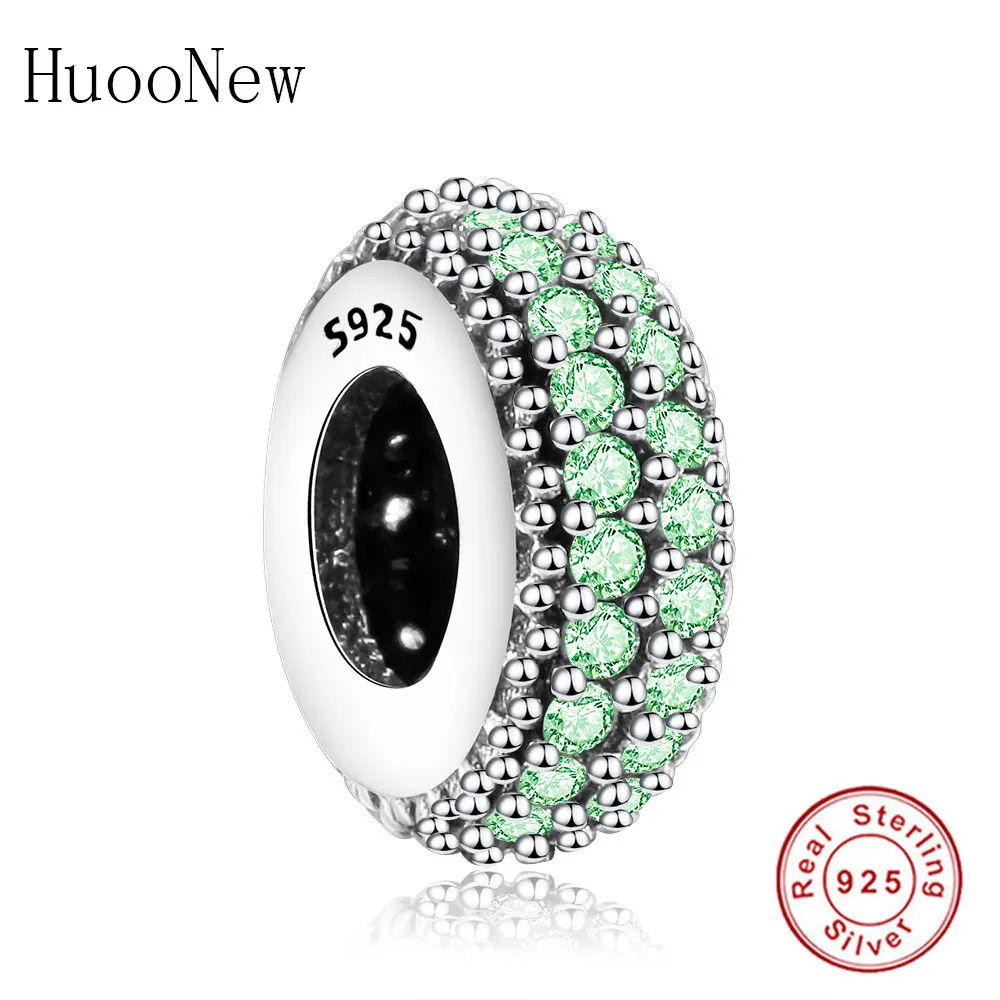 HU0347-G Розовый прозрачный CZ Кристалл Круглые Кольца, разделитель бусины, подходят к оригиналу Pandora, браслет с шармами 925 пробы Серебряные ювелирные изделия браслеты berloque(брелоков - Цвет: HU0347-G