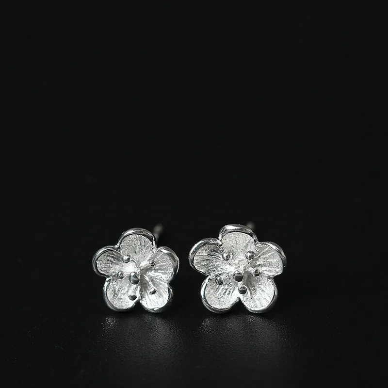 Женские серьги гвоздики из серебра 100% пробы в виде цветка сливы|stud earrings|gift giftsgift