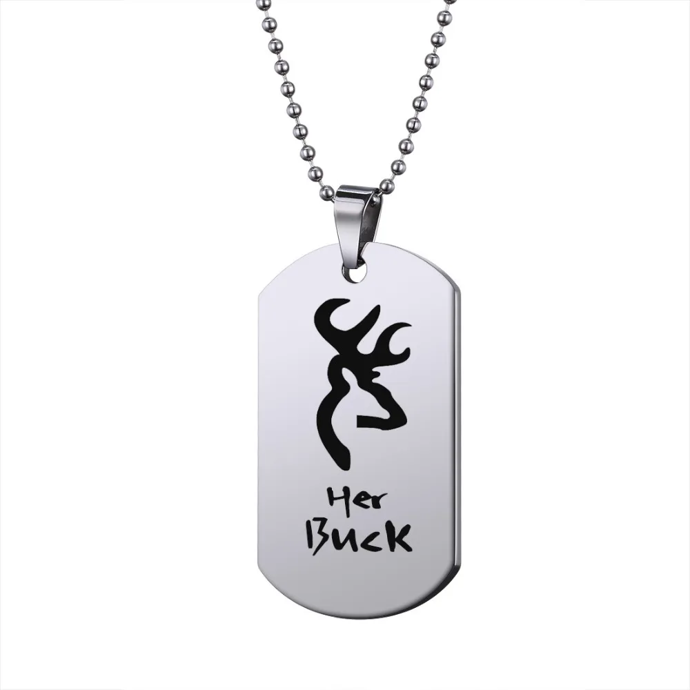 Гравировка 1 пара животных Buck Doe Love Tag высокополированная титановая сталь