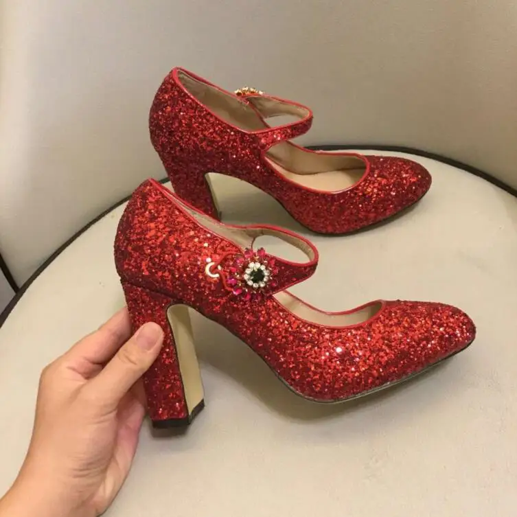 Женская свадебная обувь на каблуке красная Праздничная принцессы Золушки Мэри
