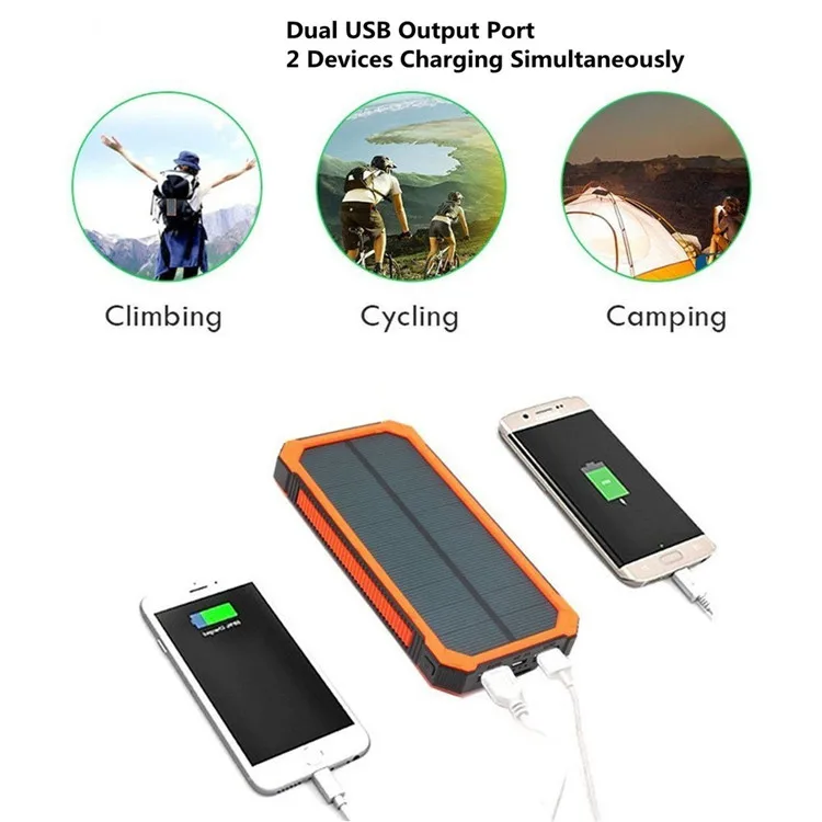 30000 мАч power Bank Солнечная Водонепроницаемая солнечная панель зарядное устройство двойной USB внешний аккумулятор с светодиодный лампой открытый для iPhone X XS 8 7 6