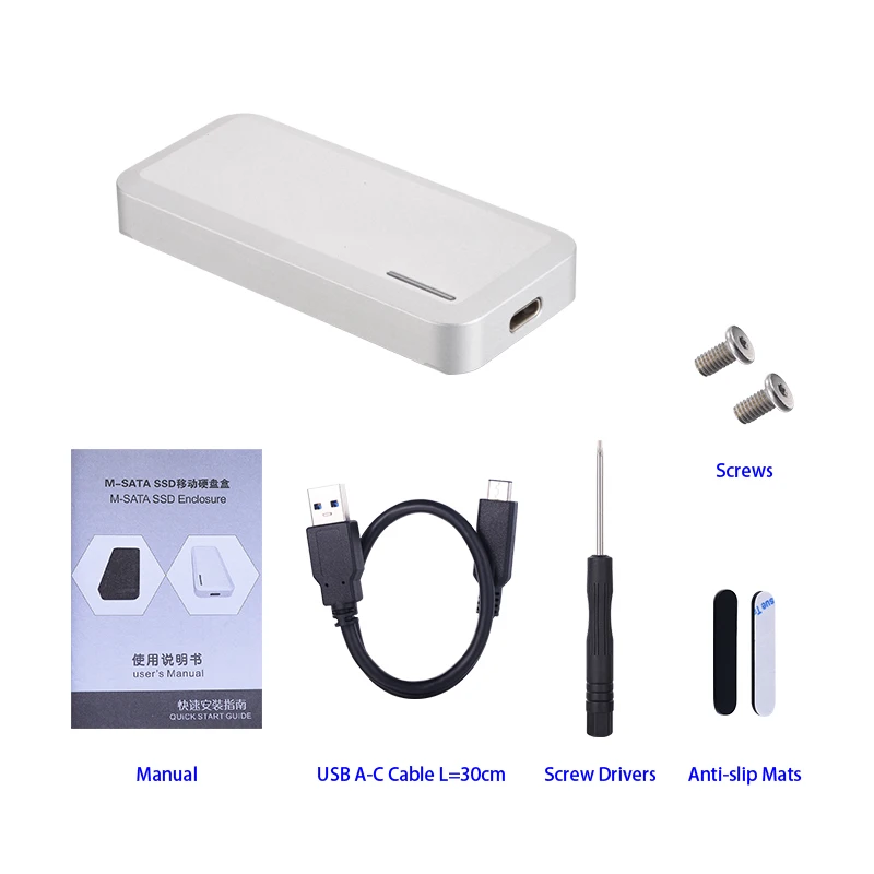 CNC алюминиевый сплав mSATA к USB3.1 (10 Гбит/с) type-C/USB-C SSD Корпус чехол адаптер встроенный