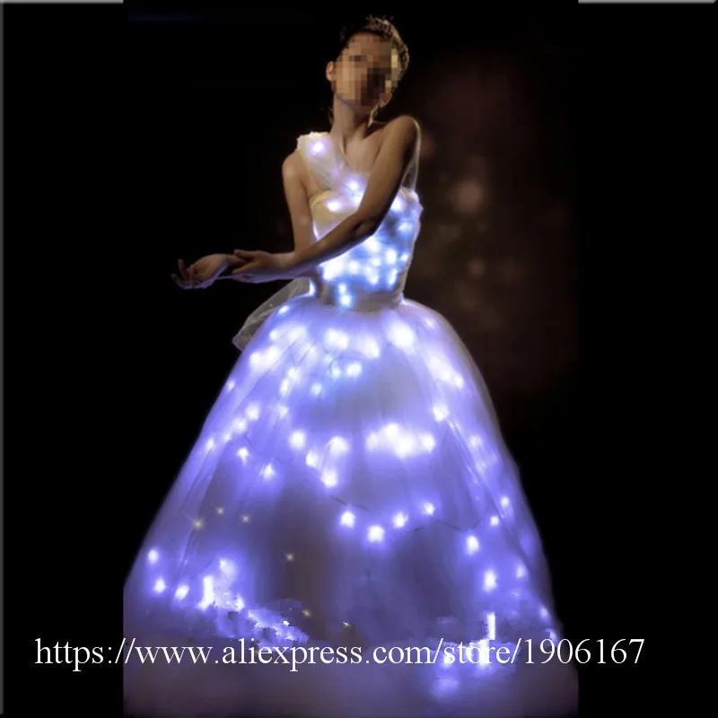 Светящееся свадебное платье LED растущий вечерний костюм сценический праздничная