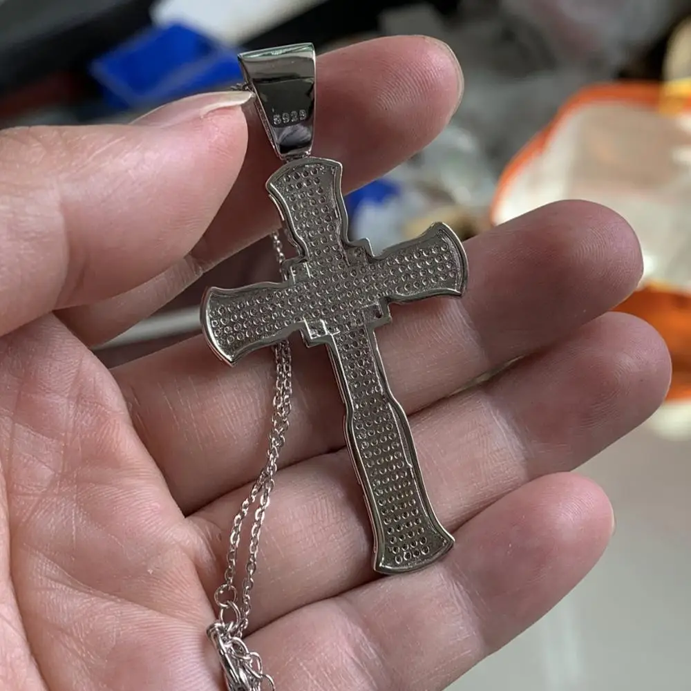 Sparkling Vintage Jewelry Hot Sale 925 Sterling Silver Pave White Clear 5A Cubic Zirconia Cross Pendant Women Wedding Necklace | Украшения