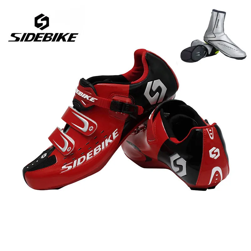 Sidebike, мужская спортивная обувь для велоспорта, велосипедная обувь для шоссейного велосипеда, спортивная обувь, кроссовки, Autolock, Sapato Ciclismo, европейский размер 40-46 - Цвет: red with overshoes