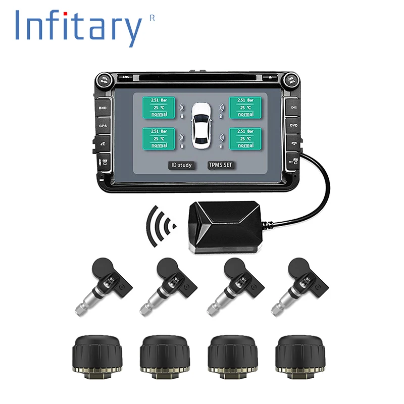 Infitary автомобильный TPMS для Android навигационная система контроля давления в шинах комплект USB интерфейс с 4 датчиками охранная сигнализация