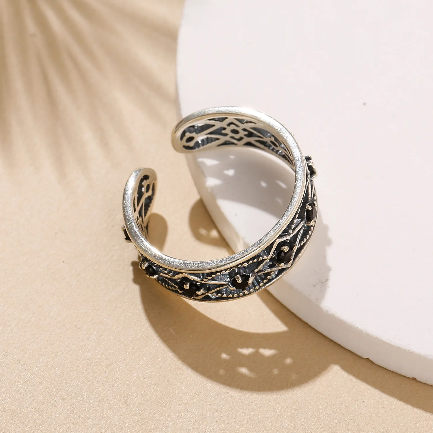 SA SILVERAGE Authentic 925 Sterling Silver Vintage Black Stone Wedding Rings for Woman Geometric Bands | Украшения и аксессуары