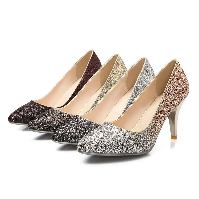 Градиент Тонкие туфли на высоком каблуке с острым носом Лодочки свадебный банкет