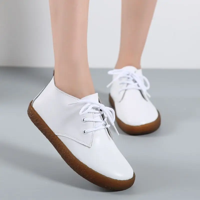 MIUBU Для женщин Основные сапоги из натуральной кожи на шнуровке дамские Мокасины