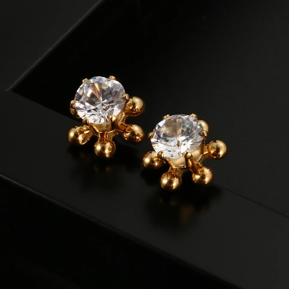 Женские серьги гвоздики JOVO LOVE золотистые из нержавеющей стали в форме цветка