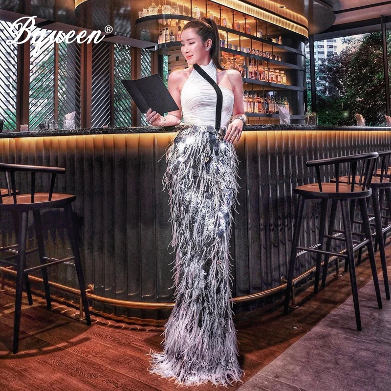 Bqueen расшитое блестками длинное в пол облегающее женское платье сексуальное без