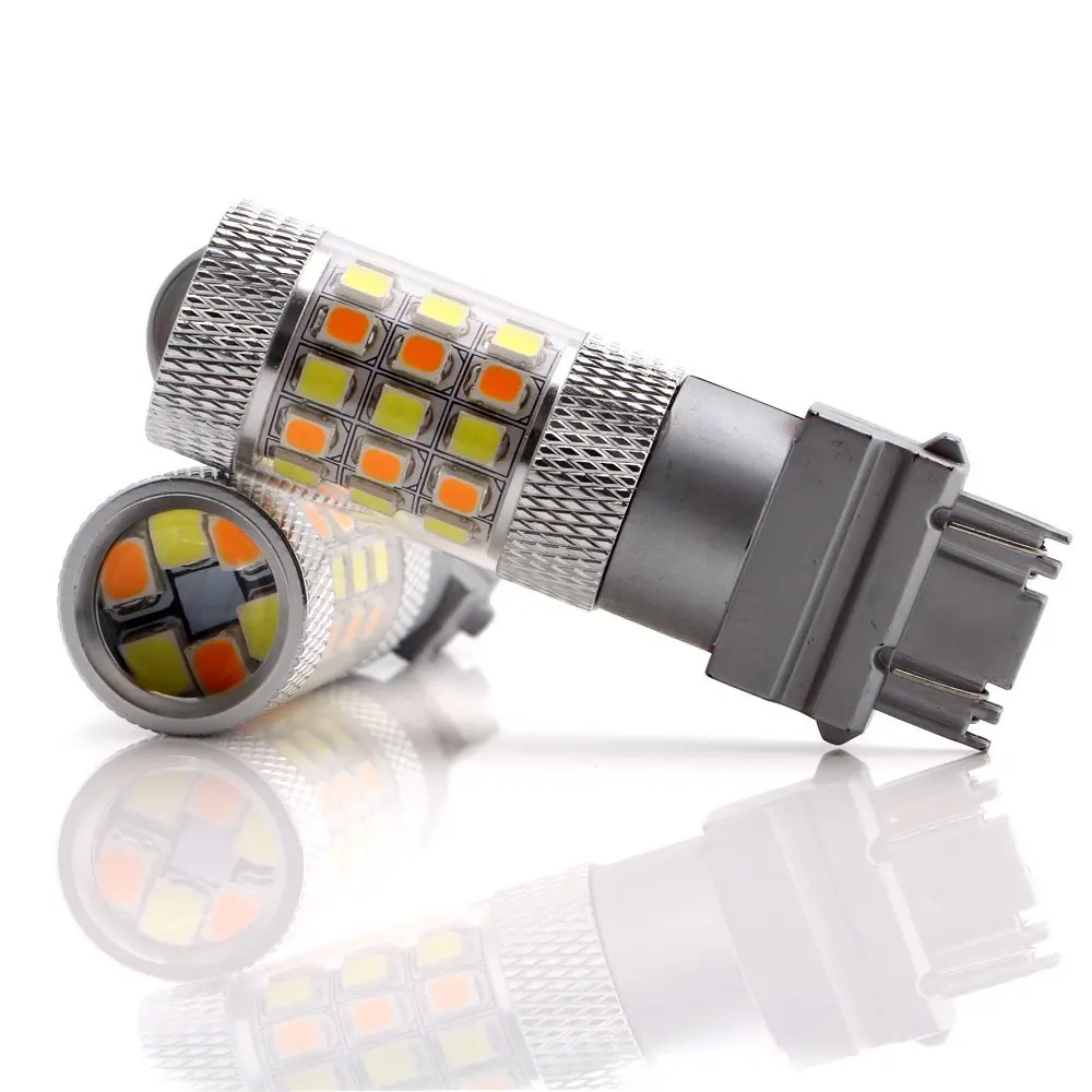

2-Pack Dual Colors White Amber Switchback 840 Lumens T25 3157 2835 42SMD Led Exterior Lights For Car Turn Signal Bulbs DC 12V