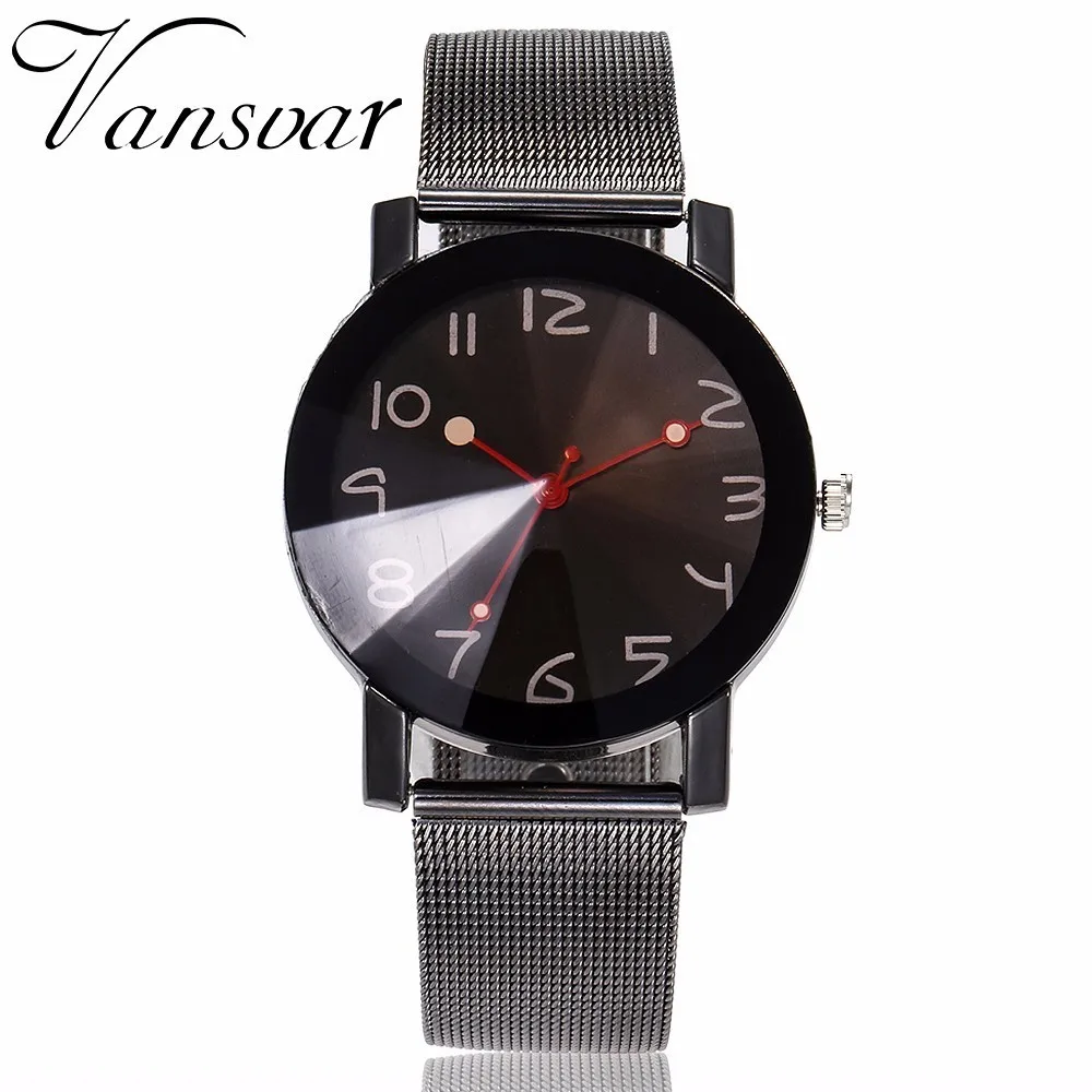 Vansvar модные черные сетчатые кварцевые часы повседневные женские из нержавеющей