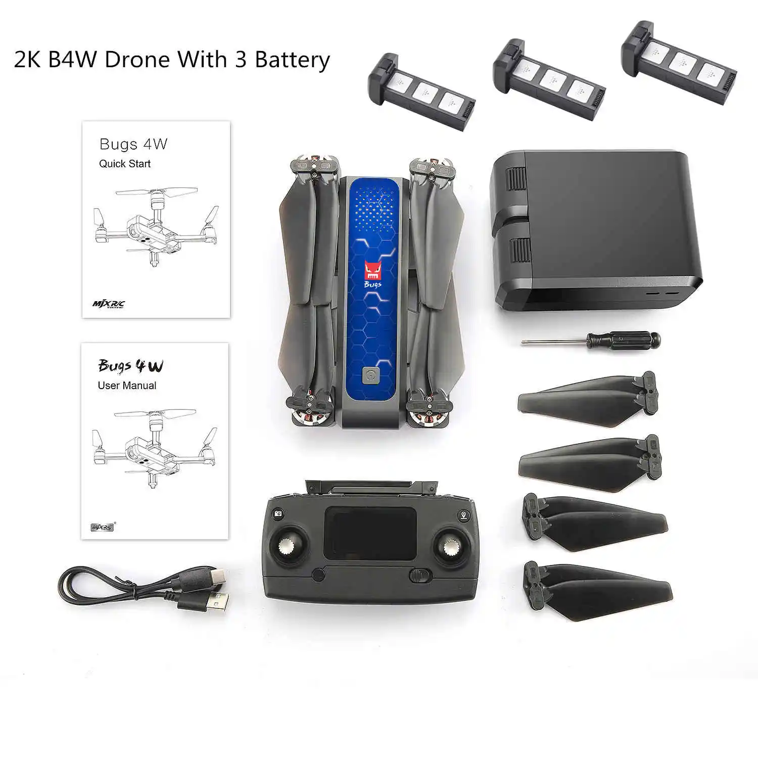 Blue-3battery MJX Bugs 4 W B4W 5G gps бесщеточный складной Дрон с Wi-Fi FPV 2K HD камерой с защитой от тряски 1,6 км 25 минут оптический поток RC Квадрокоптер - Цвет: Blue-3battery