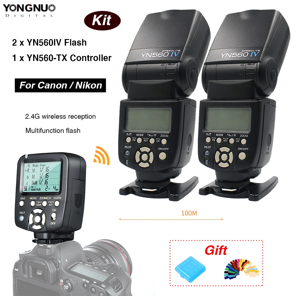 2 шт. yongnuo YN560 IV YN560IV Вспышка Speedlite+ YN-560TX-II Беспроводной флэш-контроллер для Nikon Canon Горячий башмак универсальная вспышка