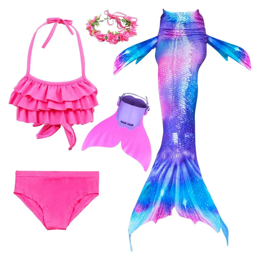 Mermaid 5 -5pcs Купальный костюм с хвостом русалки для девочек; купальный костюм с хвостом русалки для маленьких детей; детский купальный костюм с цветком плавника - Цвет: Mermaid 5 -5pcs