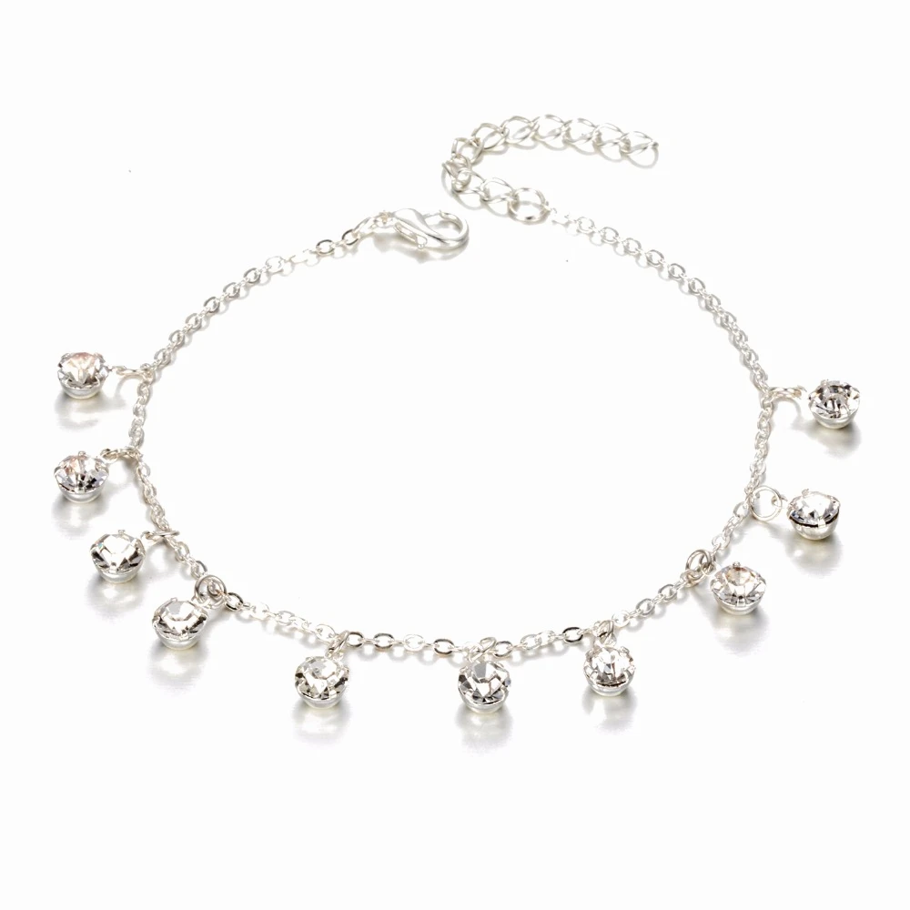 Silver Color Модные Простые ножные браслеты со стразами для женщин, летнее пляжное украшение для лодыжки, браслет с кристаллами Bohimia, женские ботильоны - Окраска металла: Silver Color