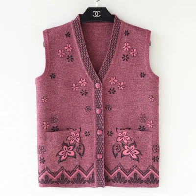 Pink Вязаный свитер для бабушек, жилет, куртка размера плюс, 5XL, весна-осень, без рукавов, Женский вязаный кардиган, пальто, Свободный Топ, женская одежда - Цвет: Pink