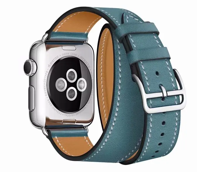 Ремешок mixcolor для iWatch серии 5 4 3 2 1 Двойная кожаная Петля для Apple Watch 42 мм 38 мм 40 мм 44 мм Мода