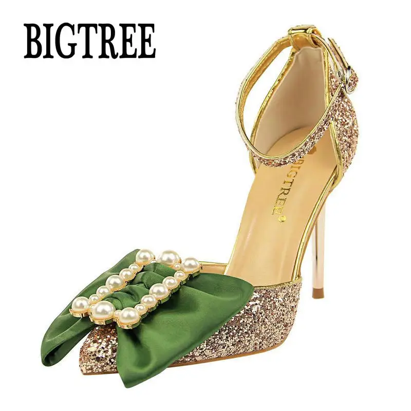 BIGTREE/новые женские Вечерние туфли на высоком каблуке модные туфли-лодочки с
